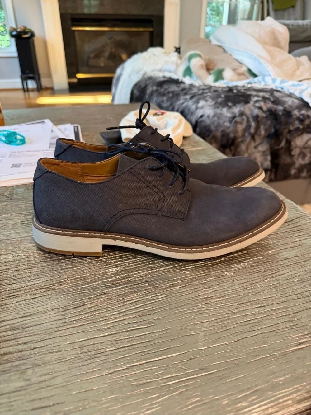 Clarks Unstructured Blue Canvas Lace Up Shoes Oxfords sz 11 EUC